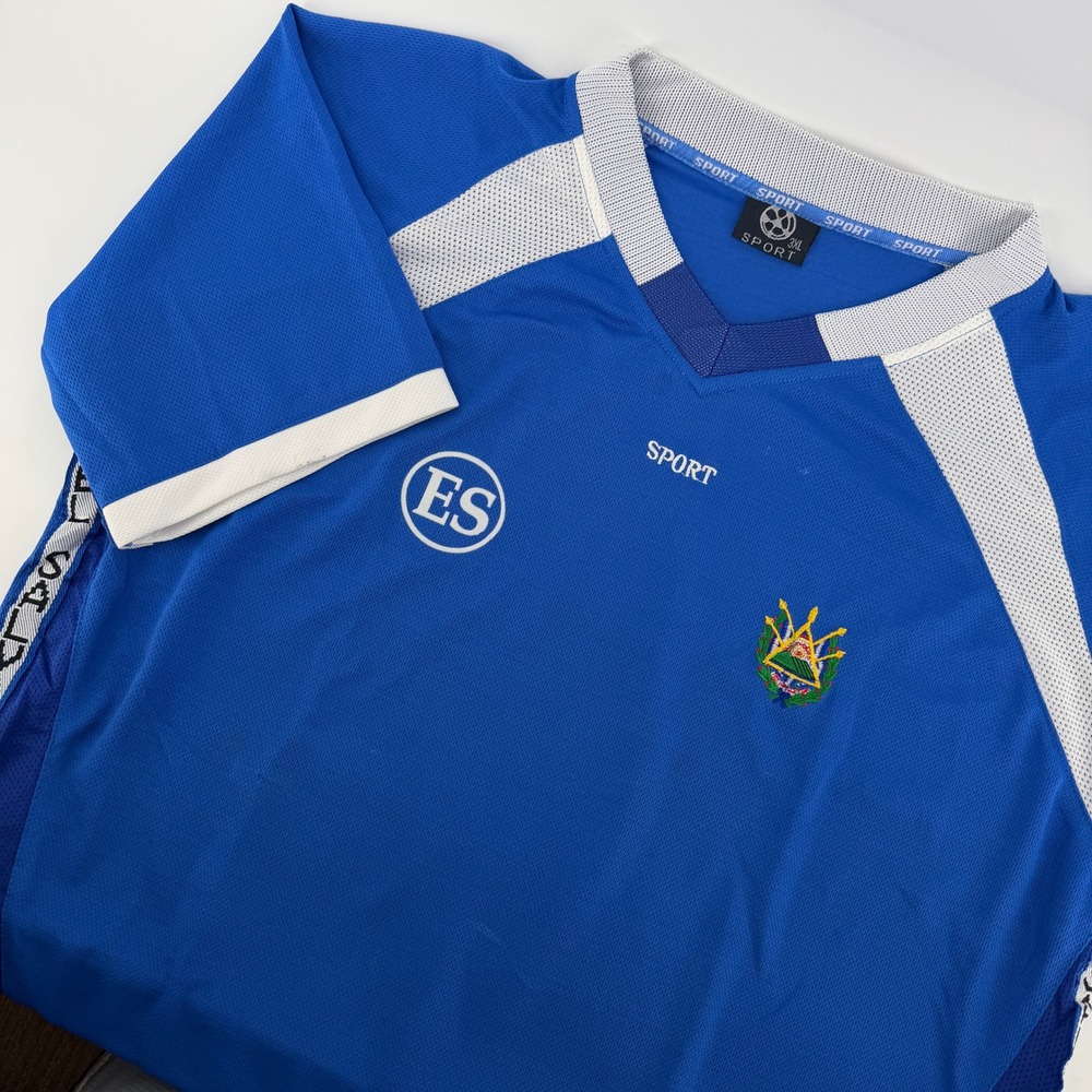 Vintage Sport El Salvador Soccer Jersey Mens 3XL Blue Embroidered Crest V-Neck